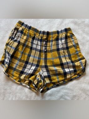 Aerie Plaid Lounge Sleep Shorts in Yellow and Blue Size Large